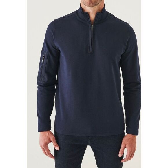 NWOT PATRICK ASSARAF PIMA STRETCH FLEECE QUARTER ZIP PULLOVER FITTED SWEATER M - Picture 1 of 13